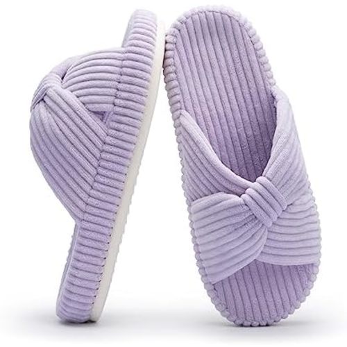 Chantomoo Slippers for Women Memory Foam House Bedroom Corduroy Bow Crossbands Slide Slipper Shoes Comfy Trendy Gift Slippers