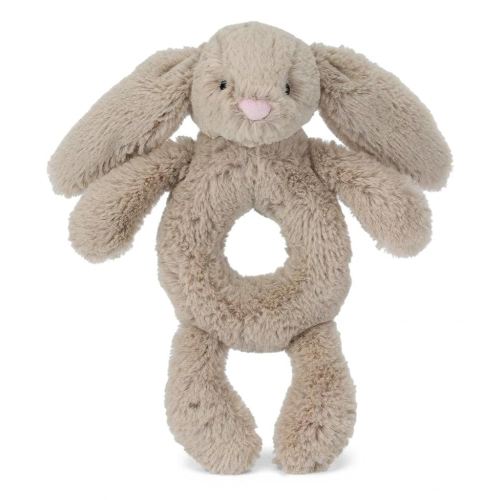 Jellycat Bashful Beige Bunny Stuffed Animal Ring Rattle, 7 inches - Bunnies & Rabbits Plush Rattle for Babies - Baby Gift
