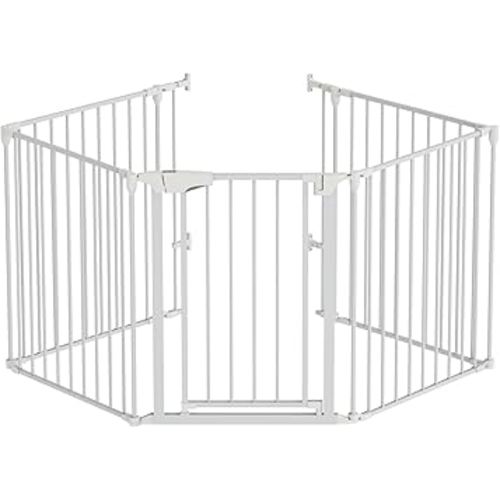 Bonnlo 120-Inch Wide Metal Baby Safety Fence/Play Yard Adjustable Fireplace Hearth BBQ Fire Gate Christmas Tree Gate 5-Panel Playpen for Toddler/Pet/Puppy/Cat/Dog, 25.39"W x 29.3" H Each Panel, White