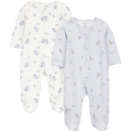 Simple Joys by Carter's baby-girls 2-way Zip Thermal Footed Sleep and Play, Pack of 2