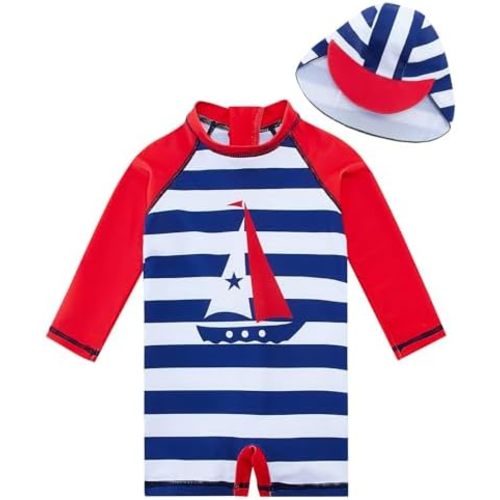 Toddler Baby Boys Long Sleeve Swimsuits 3D Printed One Piece Rash Guard Back Zipper Bathing Suit 3-24 Months
