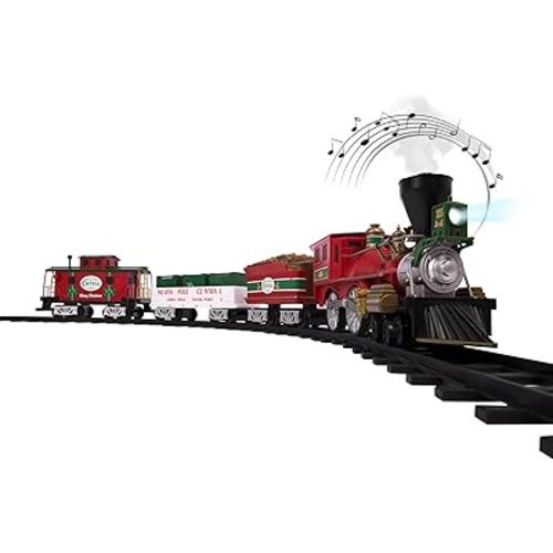 Lionel Battery-Operated North Pole Central Freight Toy Train Set with Bluetooth, Locomotive, Train Cars, & Track with Authentic Train Sounds, Lights, & Water Vapor Smoke Effects for Kids 4+