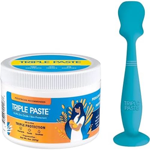 Triple Paste Diaper Rash Cream and Spatula Bundle - 8 oz Zinc Oxide Ointment and Diaper Cream Spatula Treat, Soothe and Prevent Diaper Rash with a Pediatrician-Recommended Hypoallergenic Formula