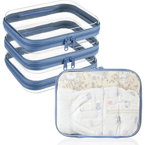 3-PCS Medium Clear Hard Shell Zipper Pouches, Clear Zipper Bags (3M, Blue)