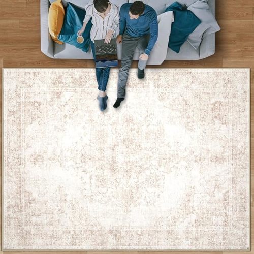 Area Rug 8x10 Vintage Rug: Large Washable Indoor Medallion Rugs Low Pile Distressed Floor Carpet Retro Accent Rug for Living Room Bedroom Kitchen Dining Table Home Office(Retro Beige, 8'x10')