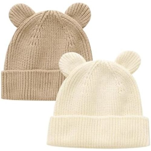 Hadetoto Cotton Baby Beanie Winter Knitted Hat, 2 Pack