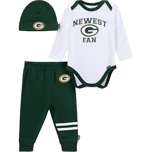 Gerber NFL baby-boys 3-piece Onesie Bodysuit, Active Pant and Cap Set