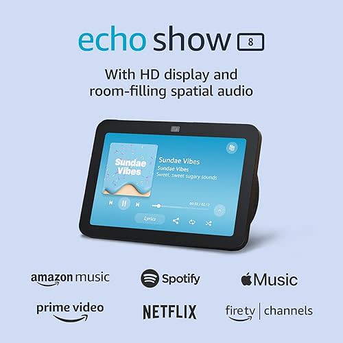 Amazon Echo Show 8, an Alexa device (newest model), With Spatial Audio, Smart Home Hub, Charcoal