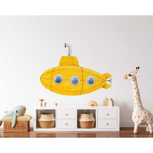 Yellow Submarine Wall Decal Ocean Adventure Wall Sticker Deep Sea Boat Wall Art for Kids Room Nursery Decor