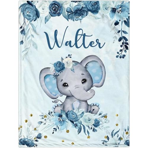Personalized Baby Blanket for Boys, Custom Baby Blanket with Name, Soft Cozy Personalized Name Blankets for Kids, Custom Elephants Blankets for Infant Toddler Birthday Christmas