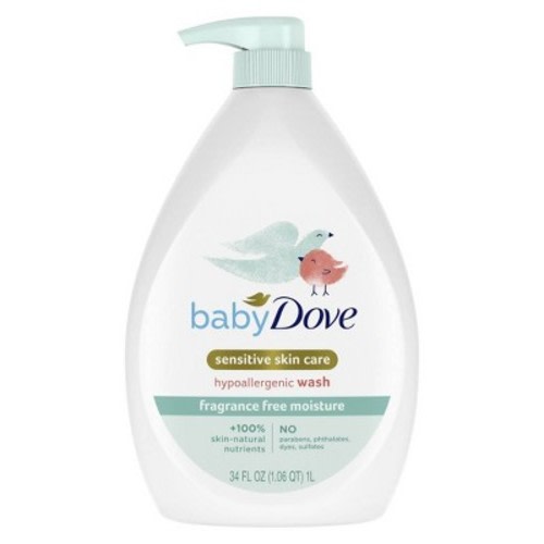 Baby Dove Fragrance Free Moisture Baby Body Wash & Shampoo Hypoallergenic for Eczema-Prone Skin - 34 fl oz