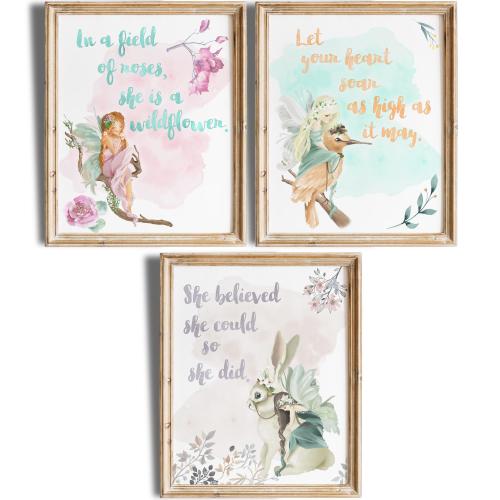 Fairy Art Print Set (Set of 3) - Girls Room Decor (8x10 Unframed)