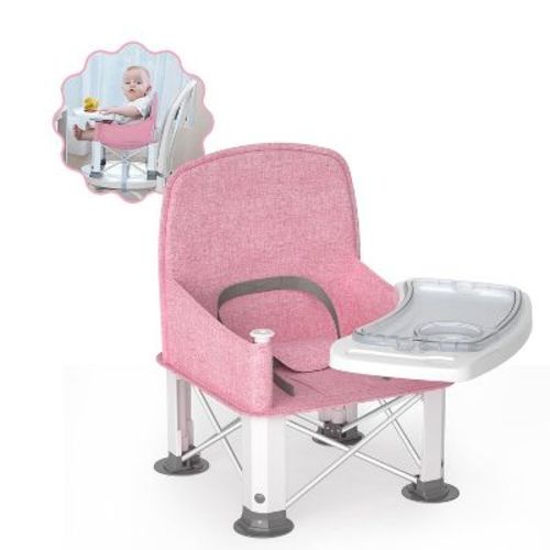 BabyBond Baby Travel Booster Seat with Double Tray, Pink