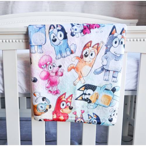 Cute Dogs and Friends Velveteen Minky Blanket, heeler friends, nursery decor, toddler bedding, toddler mink blanket, toddler birthday gift,