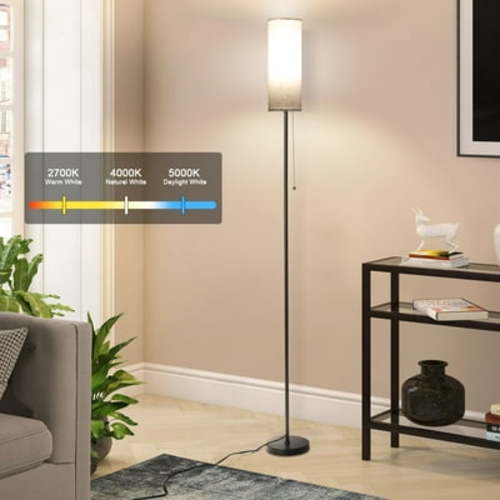 Vesteel Floor Lamp for Living Room, Modern Standing Lamp with 3 Color Temperatures LED Bulb & Linen Lampshade, Pole Lamp for Bedroom Living Room Office