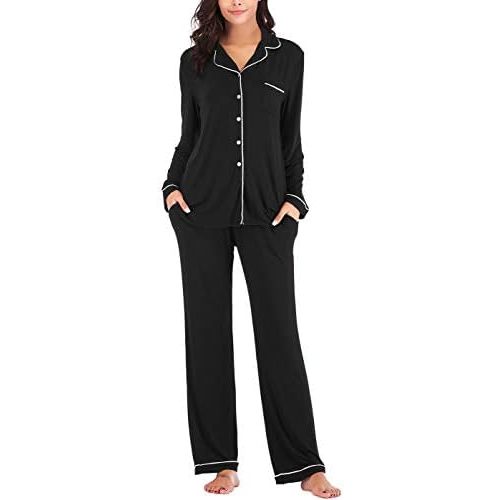 Aamikast Women's Pajama Sets Long Sleeve Button Down Sleepwear Nightwear Soft Pjs Lounge Sets