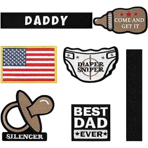 6 Pcs Daddy Tactical Patches Hook and Loop Patch for Dad Tactical Patches Include Pacifier, Bottle, and Flag for Hats Coats Diaper Bags Father's Day Gift(Adorable Daddy,Brown)