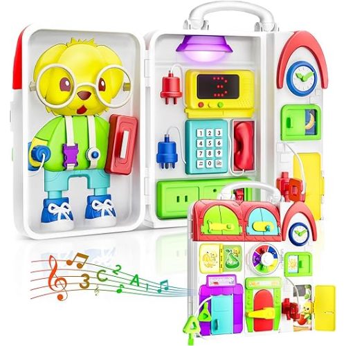 Montessori Toys for 1 Year Old Boy Girl, Musical Busy Board, Bilingual Learning Toy for Toddlers 1-3, 1st Birthday Gift, Educational Toy for 1-2 Year Old, Fine Motor Developmental Toys 12-18 Months