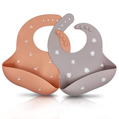 Moonkie Silicone Baby Bibs Set Of 2, BPA Free Waterproof Soft Durable Adjustable Silicone Bibs for Babies & Toddlers (Muted/Misty Purple)