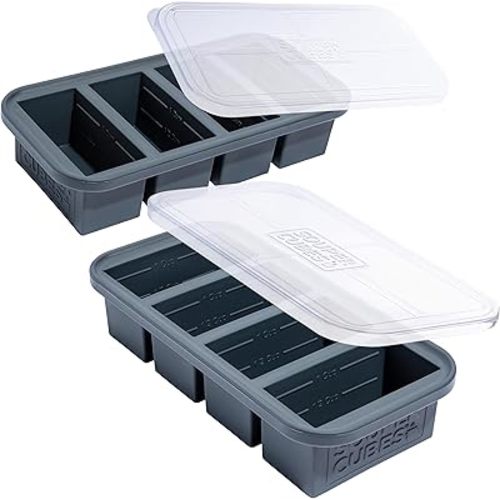 Souper Cubes 1 Cup Silicone Freezer Tray with Lids, Perfect for Storing Broth, Leftovers, Rice, Sauce and More, Silicone Soup Freezer Molds for Meal Prepping - Charcoal - 2-Pack