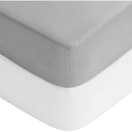 Yoofoss Baby Crib Sheets for Boys Girls, Fitted Crib Sheet 2 Pack for Standard Crib and Toddler Mattress, Super Soft Microfiber Baby Sheet 28x52x8in(White-Grey)