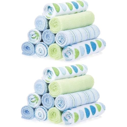 Spasilk Washcloth Wipes Set for Newborn Boys and Girls, Soft Terry Washcloth Set, Pack of 10, Blue Dots