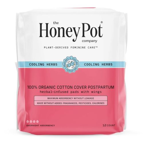 The Honey Pot Company, Herbal Post-Partum Pads with Wings, Organic Cotton Cover - 12ct