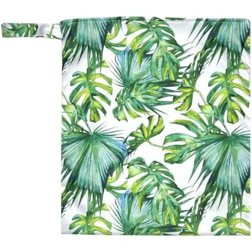 Waterproof Wet Dry Bag for Wet Clothes, Baby Clothes, Sweaty Clothes, Swimsuits and Travel - Palm Trees Pattern - Reusable and Machine Washable (Palm Trees)