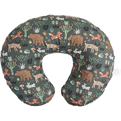Boppy Nursing Pillow Original Support, Green Forest Animals, Ergonomic Nursing Essentials for Bottle and Breastfeeding, Firm Fiber Fill, with Removable Nursing Pillow Cover, Machine Washable