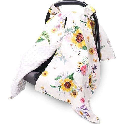 TANOFAR Car Seat Cover Baby, Carseat Covers Baby Boy Girl, Peekaboo Opening Infant Car Seat Cover for Winter, Warm & Cozy, Floral