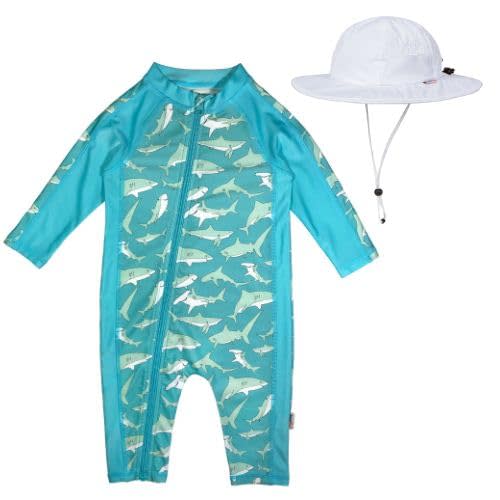 SwimZip Swimsuit UPF 50+ Sun Protection One Piece Zip Bathing Suit with Sun Hat Infant Sunsuit Swimwear