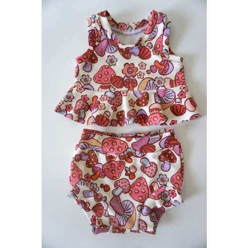 Golden June Mushroom Floral // skirted crop + top bummies set baby // PRE-ORDER