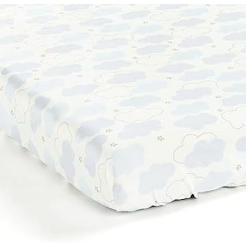 Lush Decor Goodnight Little Moon Clouds Soft & Plush Fitted Crib Sheet, 52"x 28" x 9", Blue