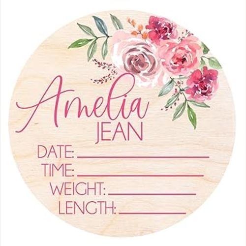 Personalized Birth Stat Sign Personalized for Baby, Newborn Birth Hospital Photo Prop, Nursery Decor for Boy, Personalized Announcement, Welcome Plaque (Pink Floral)