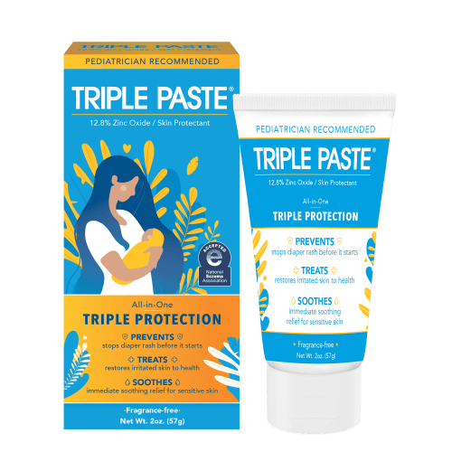 Triple Paste Diaper Rash Cream, Hypoallergenic Medicated Ointment for Babies, 2 oz