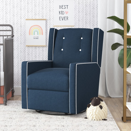 Baby Relax Mikayla Swivel Glider Rocker Recliner Chair - Dark Blue Velvet