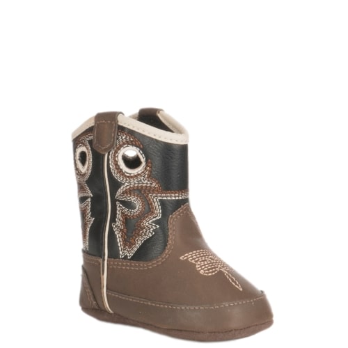 Double Barrel Infant Baby Bucker Brown and Black Western Booties