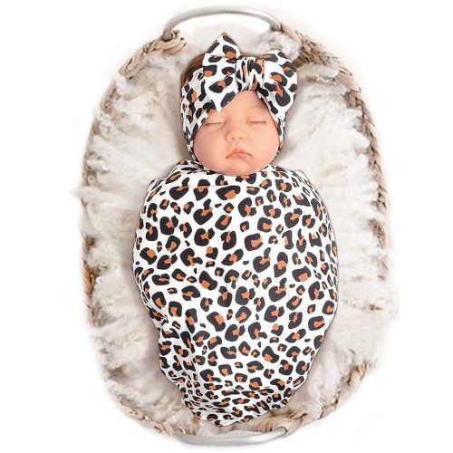 Konssy Baby Girl Newborn Receiving Blanket with Headband Set Baby Swaddle Nursery Swaddle Wrap
