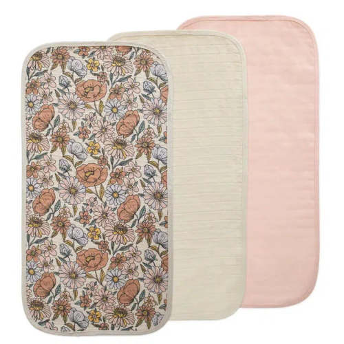 Mushie - Organic Cotton Changing Pad Liner 3-Pack - Retro Flowers Combo