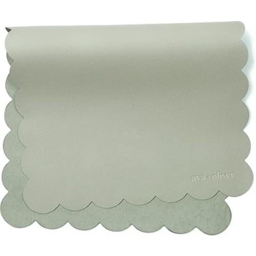 Vegan Leather Baby Changing Mat (16 X 30 in) - Multipurpose Wipeable and Portable Diaper Changing Mat - Foldable Travel Changing Mat (Sage Scallop)