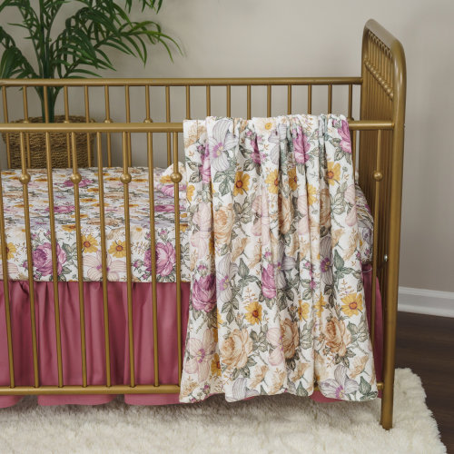 Girl Crib Bedding, Vintage Floral, Baby Girl Nursery, Dusty Rose, Mauve, Floral Crib Sheet, Crib Skirt, Floral Blanket, Baby Bedding Set