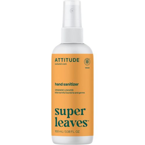 ATTITUDE Hand Sanitizer Spray for Adults and Kids, EWG Verified, Kills Bacteria and Germs, Vegan, Orange Leaves, 3.38 Fl Oz (Spray Bottle)