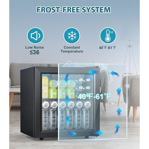 50 Cans Beverage Refrigerator Cooler, 1.3 Cu.ft Mini Fridge Countertop Drink Cooler with Glass Door for Beer, Soda,Wine, Adjustable Digital Temperature Control for Home Dorm Bar, Black