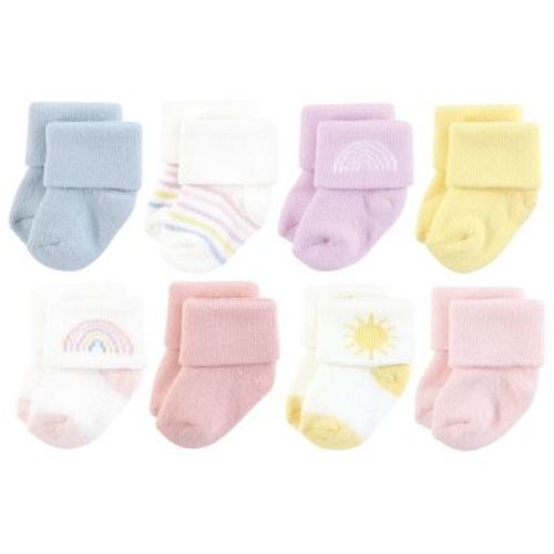 Hudson Baby Infant Girl Cotton Rich Newborn And Terry Socks, Pastel Sun And Rainbow, 0-6 Months