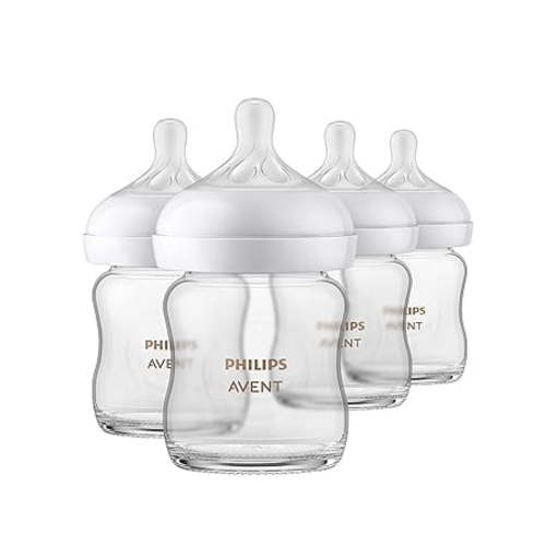 Philips AVENT Glass Natural Baby Bottle with Natural Response Nipple, Clear, 4oz, 4pk
