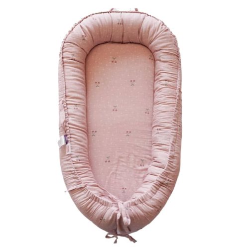 Infant Lounger, Baby Nest Cover for Baby Girls & Boys, Newborn Essentials for Baby 0-12 Months, 100% Cotton Breathable (Cherry_Muslin)