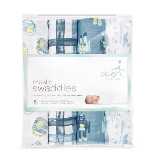 aden + anais essentials Muslin Swaddles - 4pk, Color: Robot