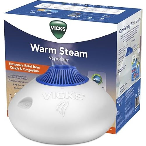 Vicks Warm Steam Vaporizer, Small to Medium Rooms, 1.5 Gallon Tank – Warm Mist Humidifier for Baby and Kids Rooms with Night Light, Works with Vicks VapoPads and VapoSteam