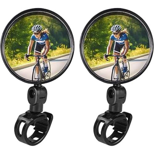 Bike Mirror, Bicycle Cycling Rear View Safe Mirrors, Adjustable Rotatable Handlebars Mounted Plastic Convex Mirror for Mountain Road Bikes