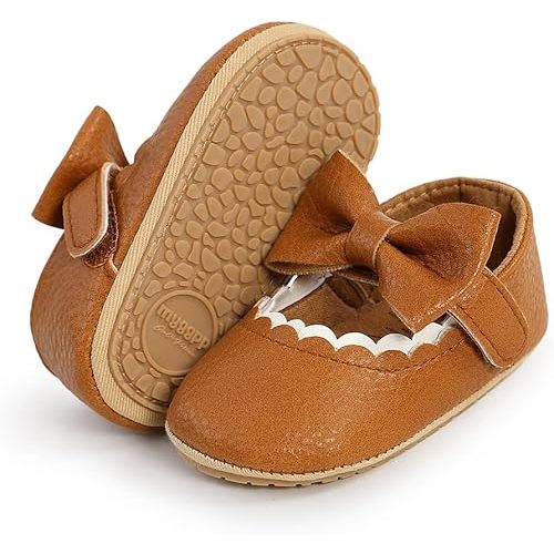 E-FAK Baby Girls Shoes Mary Jane Flats Shoes Anti-Slip Soft Rubber Sole Toddler First Walkers Princess Dress Shoes